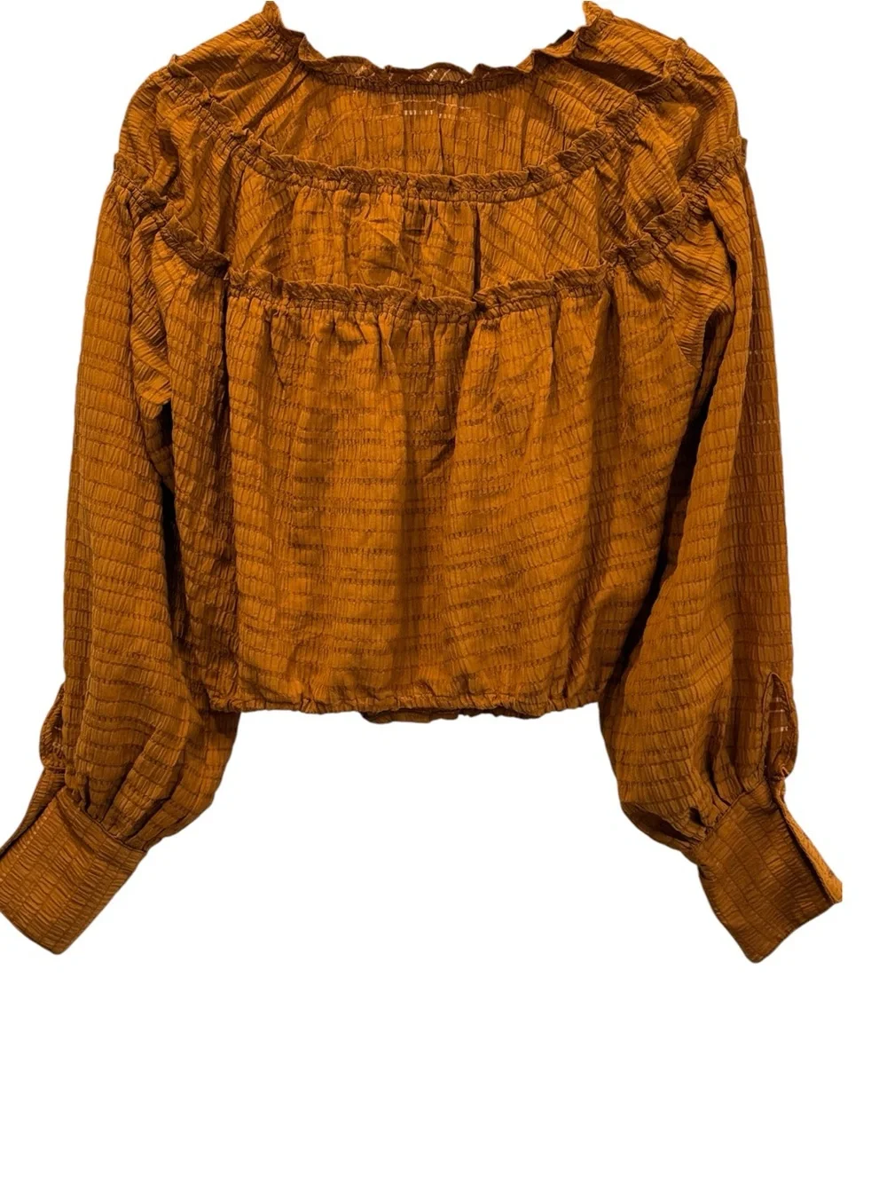 Free People Hailey Blouse Glazed Ginger Textured Peasant Boho Festival Fall Top